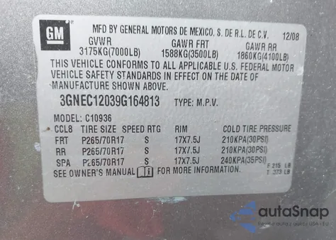 2009 Chevrolet Avalanche 1500 Ls из США, поврежденный, VIN 3GNEC12039G164813